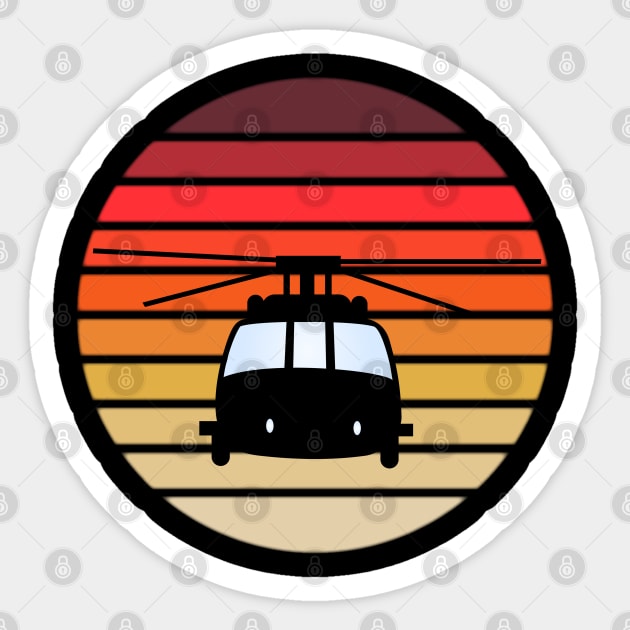 Helicopter Silhouette Vintage Sunset Sticker by Rosemarie Guieb Designs